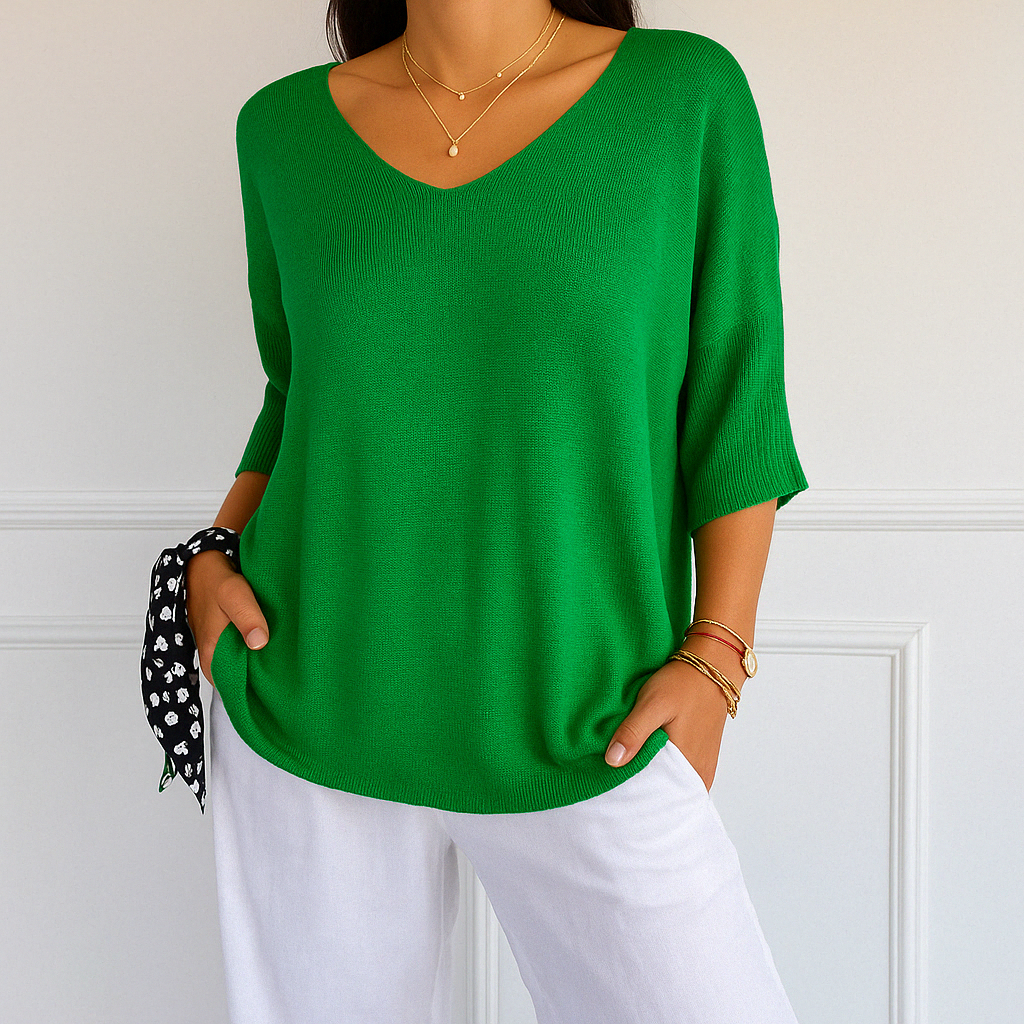 Coraline | Women’s V-Neck Short Sleeve Knit Pullover