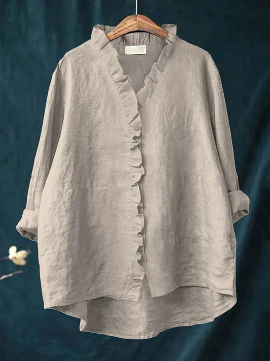 Ottilie | Women’s Linen Frill Button-Front Relaxed Blouse