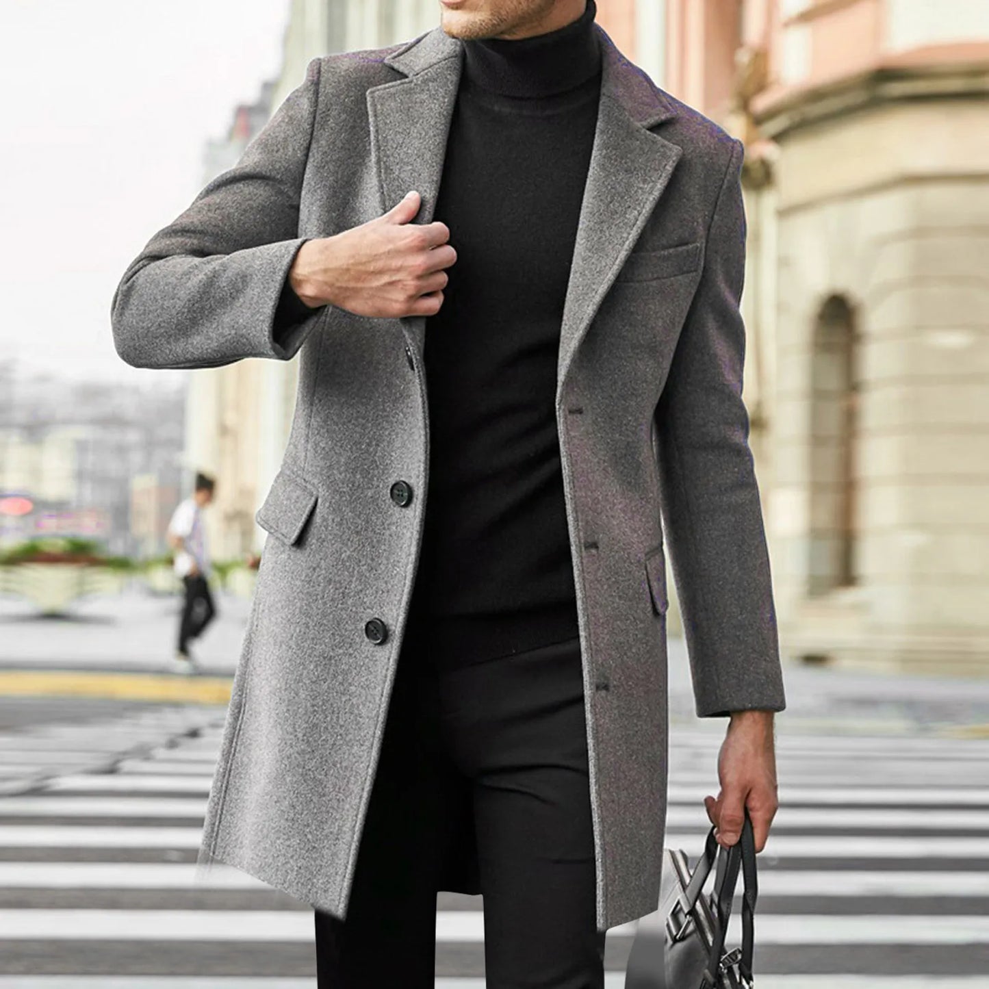 Eduard | Men’s Long Winter Trench Coat with Lapel Collar