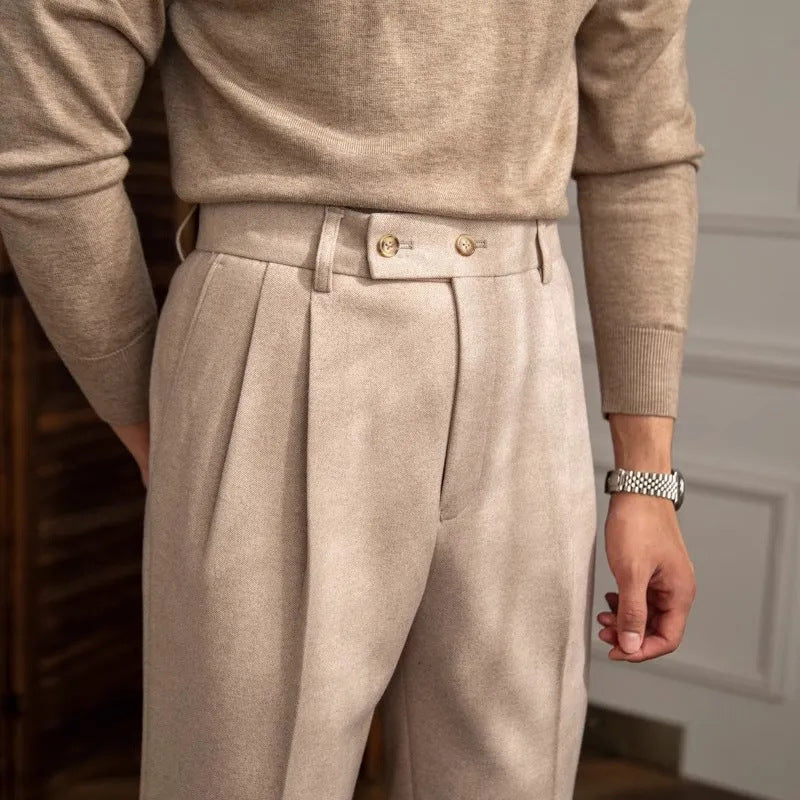 Brian | Men’s High-Waisted Pleated Straight Trousers