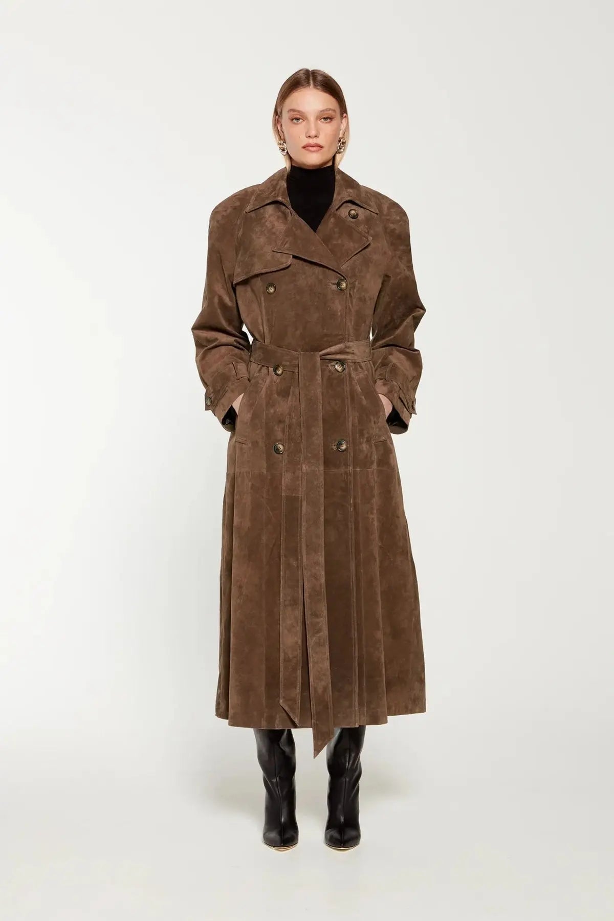 Clara | Women’s Long Belted Trench Coat with Lapel Collar