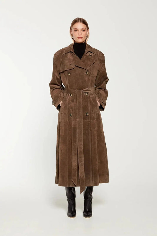 Clara | Women’s Long Belted Trench Coat with Lapel Collar