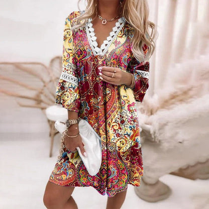 Harper | Women’s Bohemian V-Neck Midi Dress