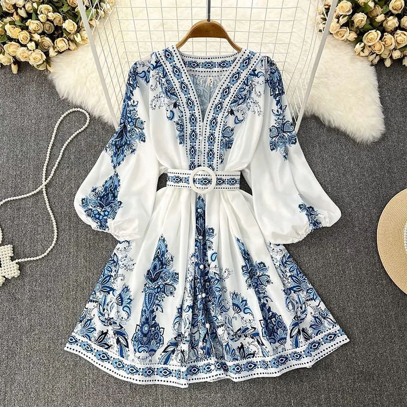 Beaulah | Women’s Printed Long-Sleeve Spring Mini Dress