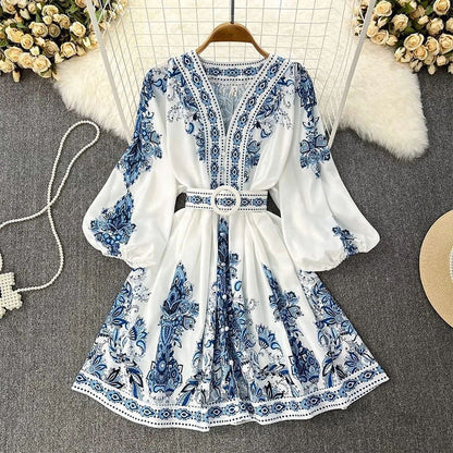 Beaulah | Women’s Printed Long-Sleeve Spring Mini Dress