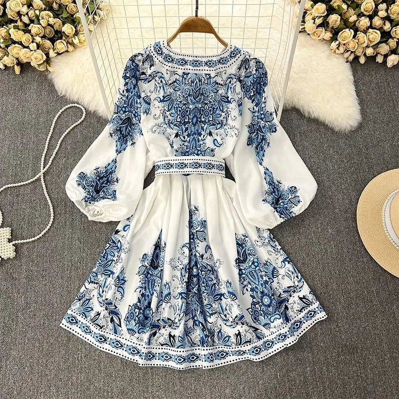 Beaulah | Women’s Printed Long-Sleeve Spring Mini Dress