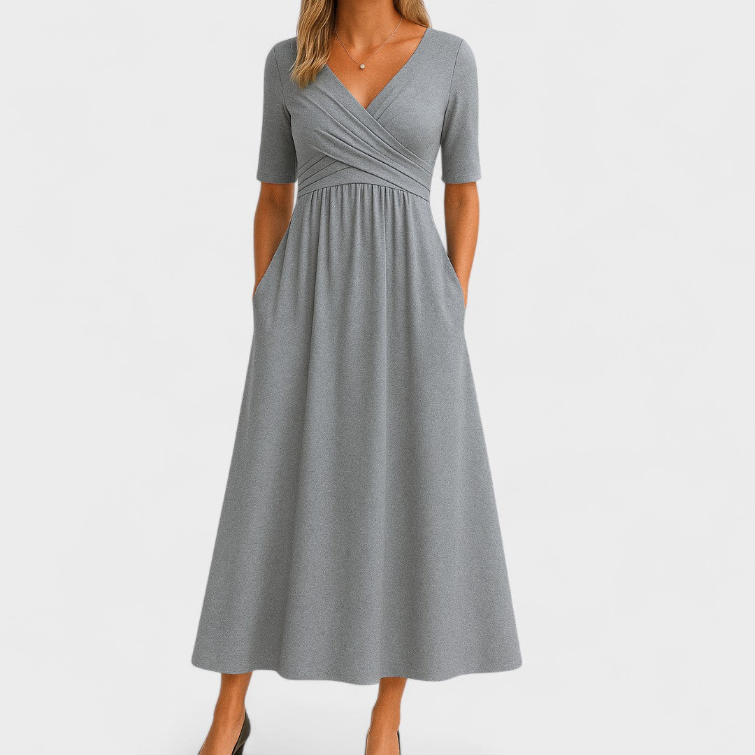 Donnah | Women’s Elegant V-Neck Spring Midi Dress