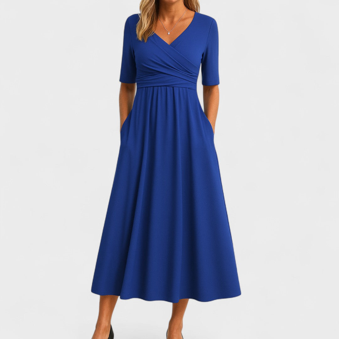 Donnah | Women’s Elegant V-Neck Spring Midi Dress