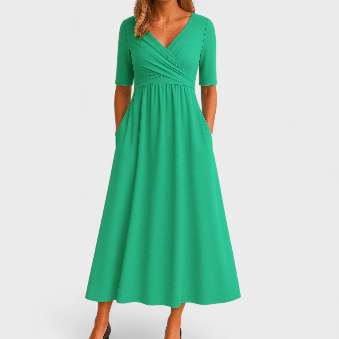 Donnah | Women’s Elegant V-Neck Spring Midi Dress