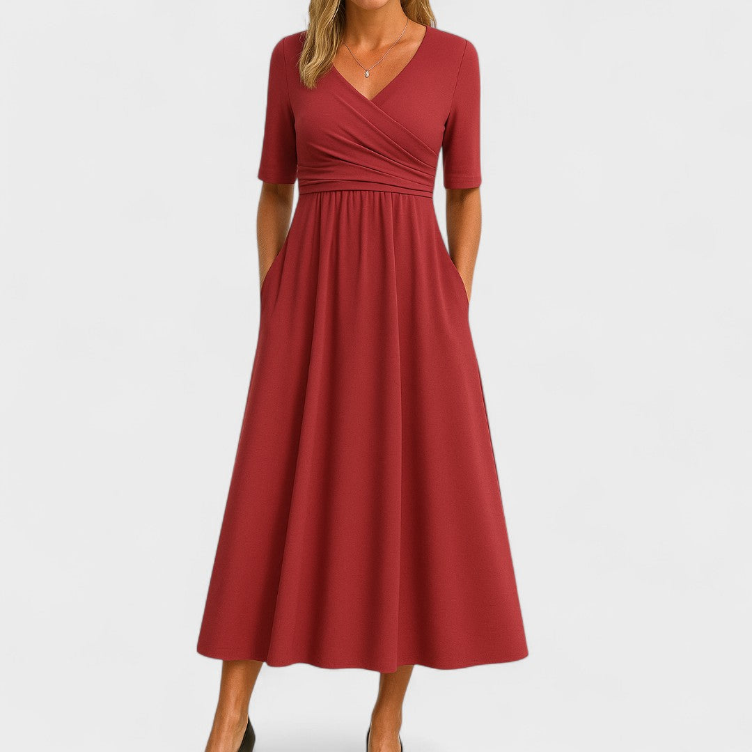 Donnah | Women’s Elegant V-Neck Spring Midi Dress