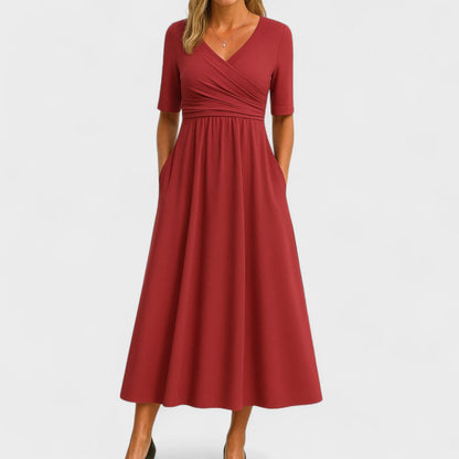 Donnah | Women’s Elegant V-Neck Spring Midi Dress