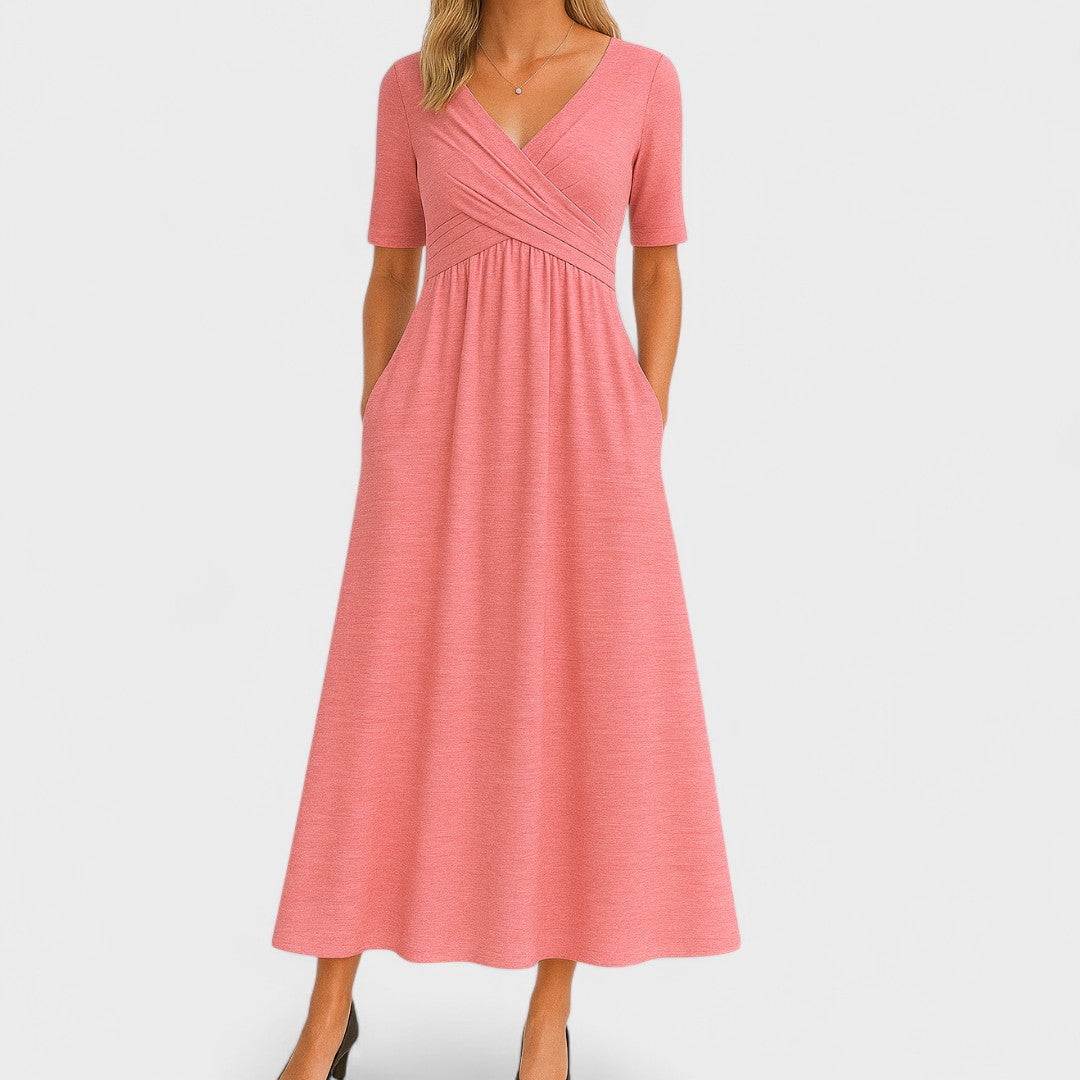 Donnah | Women’s Elegant V-Neck Spring Midi Dress