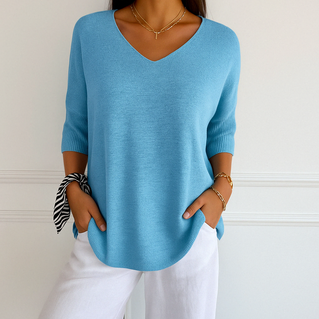 Coraline | Women’s V-Neck Short Sleeve Knit Pullover