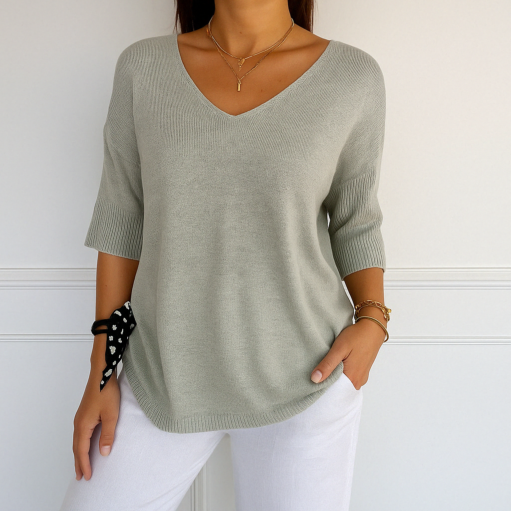 Coraline | Women’s V-Neck Short Sleeve Knit Pullover