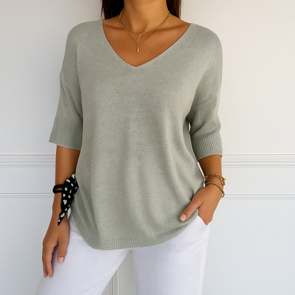 Coraline | Women’s V-Neck Short Sleeve Knit Pullover