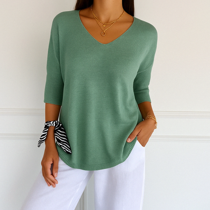 Coraline | Women’s V-Neck Short Sleeve Knit Pullover