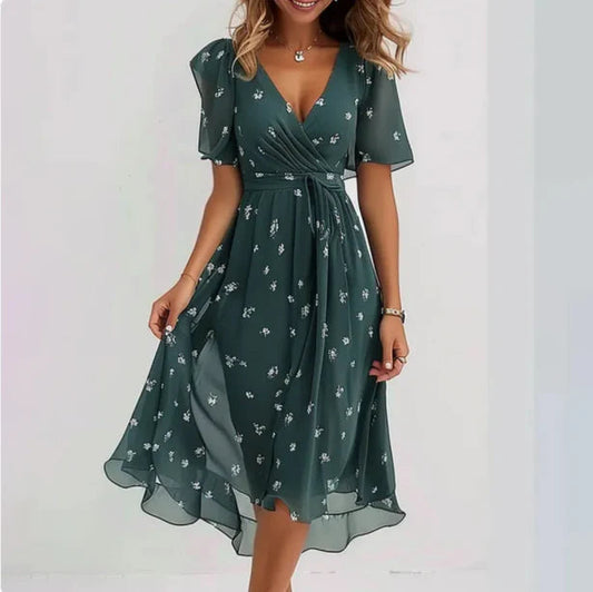 Yvette | Women’s Elegant V-Neck Spring Midi Dress
