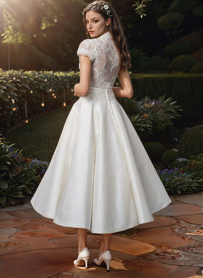 Julianne | Women’s Lace V-Neck Midi Wedding Dress