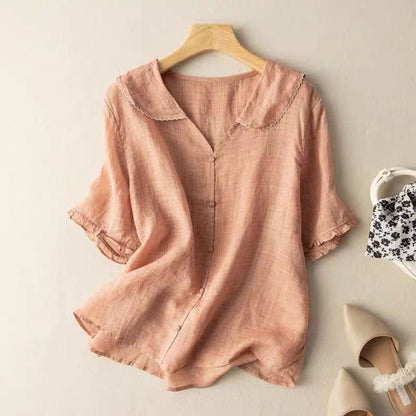 Elowyn | Women’s Elegant Scalloped Short Sleeve Blouse