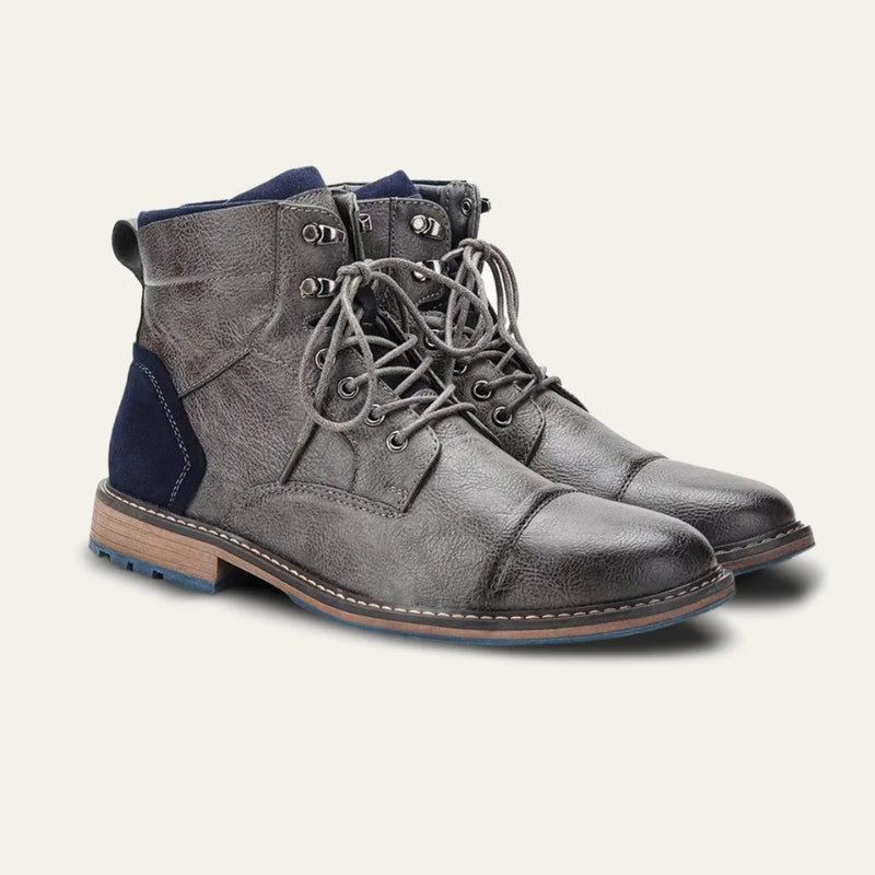 June | Men’s Lace-Up Leather Ankle Boots with Stitch Detail