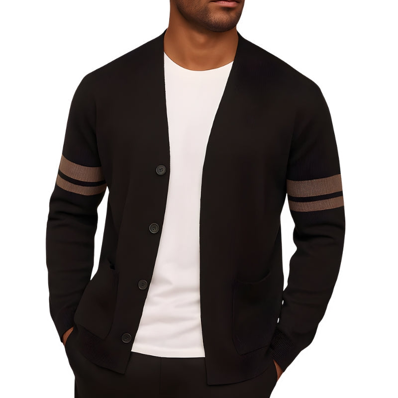 Carter | Men’s Button-Up Cardigan with Striped Sleeves