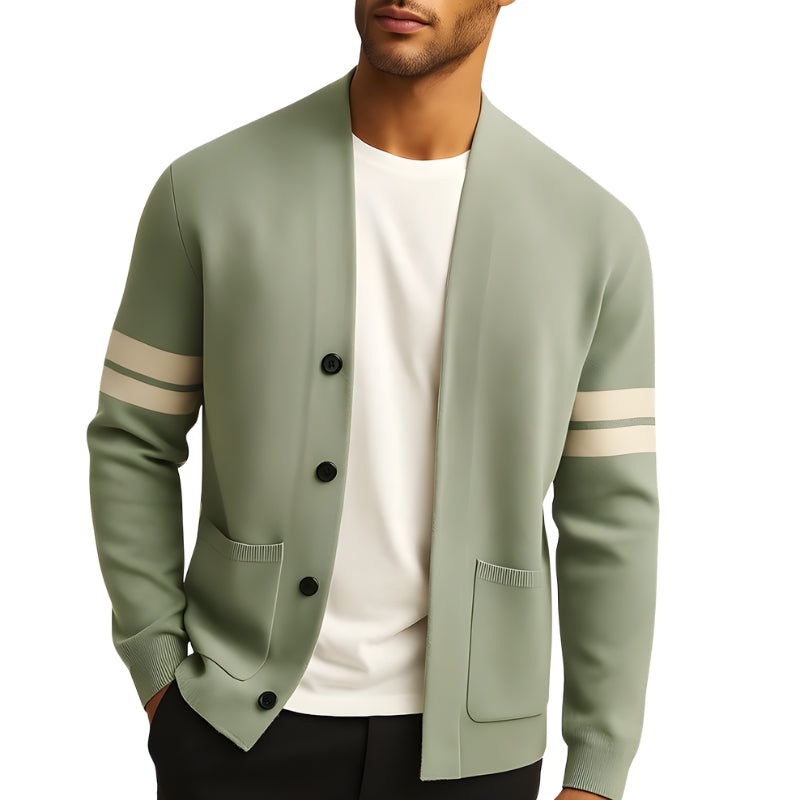 Carter | Men’s Button-Up Cardigan with Striped Sleeves