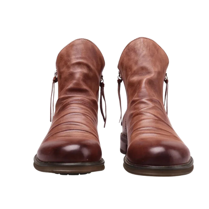 Darion | Men’s Round-Toe Leather Ankle Boots with Side Zip