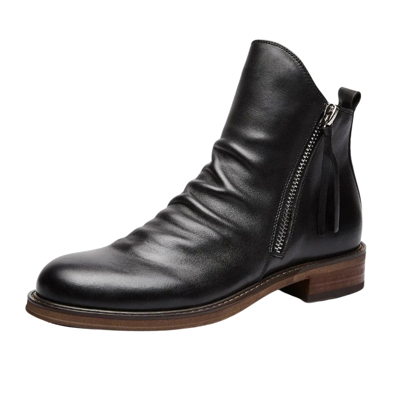 James | Men’s Side-Zip Round Toe Leather Ankle Boots