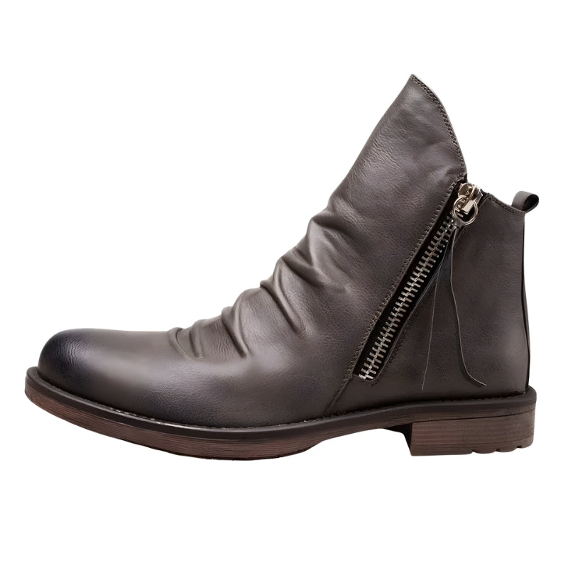 James | Men’s Side-Zip Round Toe Leather Ankle Boots