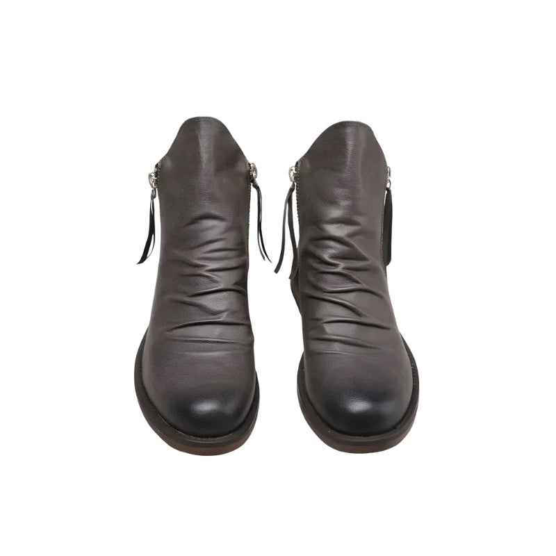 Darion | Men’s Round-Toe Leather Ankle Boots with Side Zip