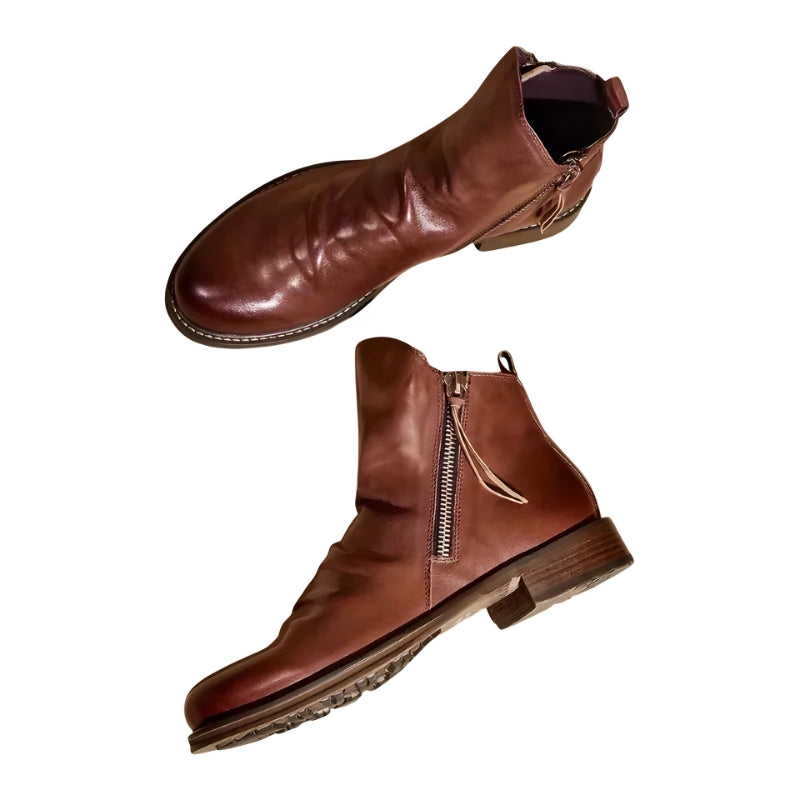 James | Men’s Side-Zip Round Toe Leather Ankle Boots