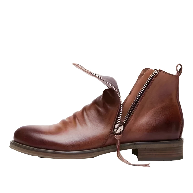 James | Men’s Side-Zip Round Toe Leather Ankle Boots