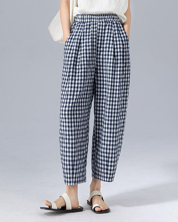 Verena | Women’s Gingham Wide-Leg Spring Trousers