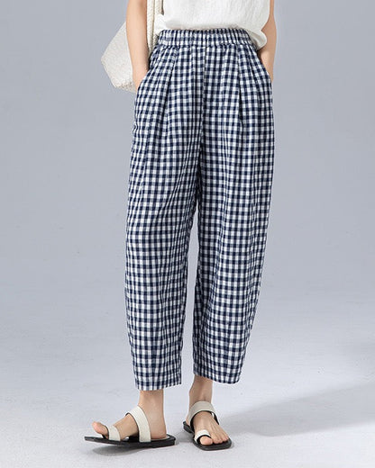 Verena | Women’s Gingham Wide-Leg Spring Trousers