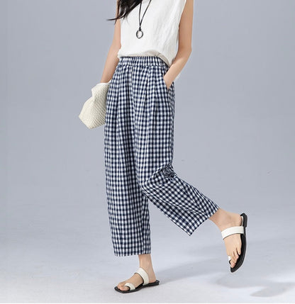 Verena | Women’s Gingham Wide-Leg Spring Trousers