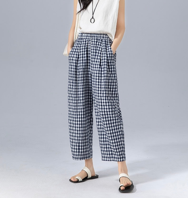 Verena | Women’s Gingham Wide-Leg Spring Trousers