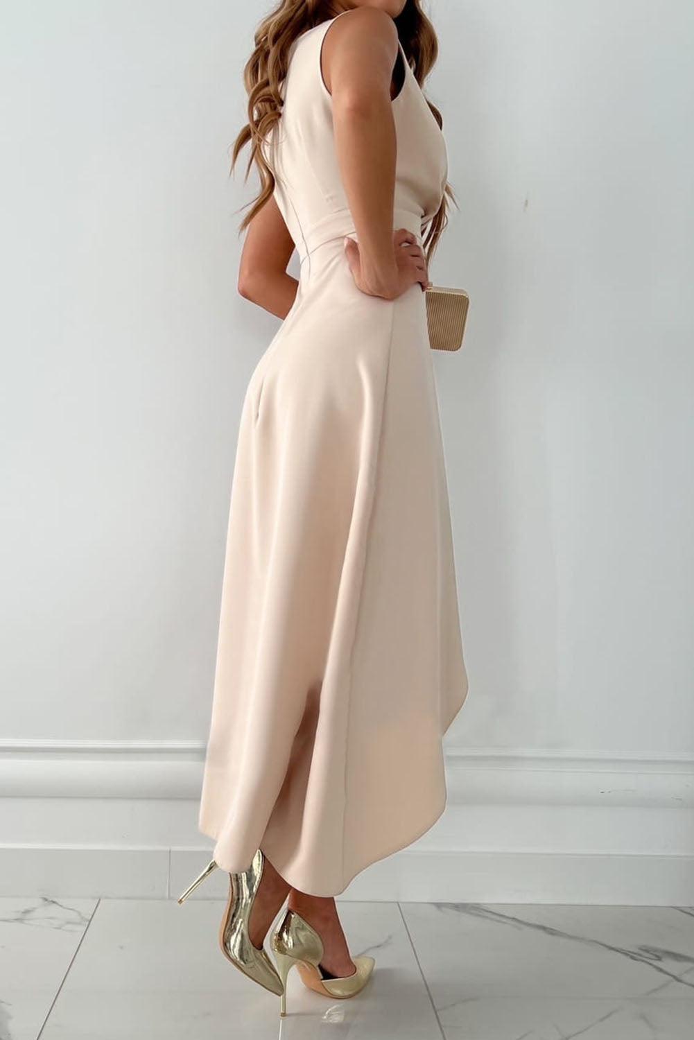 Arden | Women’s Elegant Wrap V-Neck High-Low Midi Dress