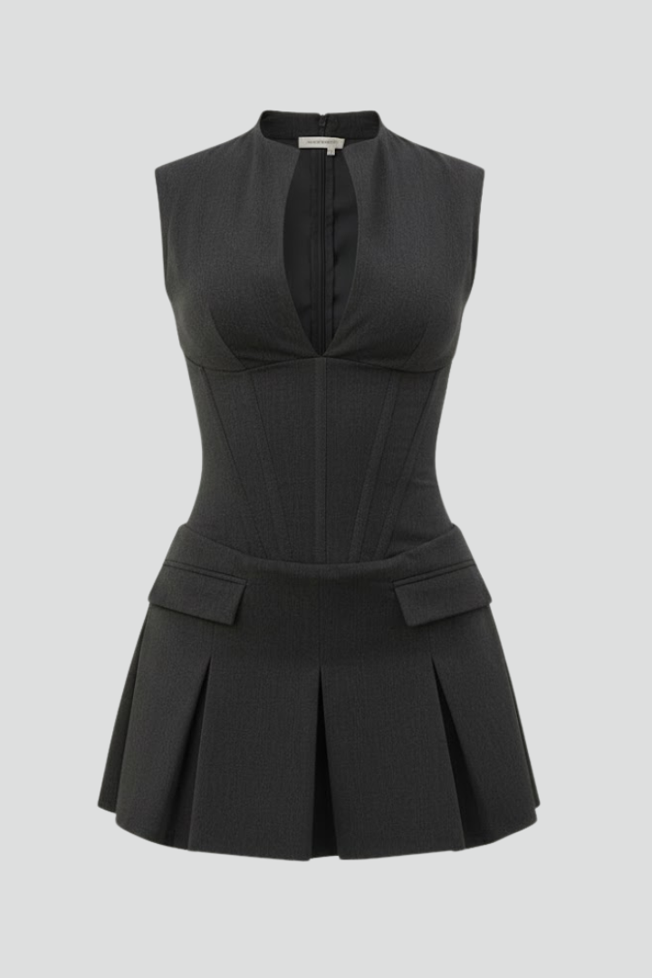 Brynn | Women’s Pleated Deep V-Neck Mini Dress