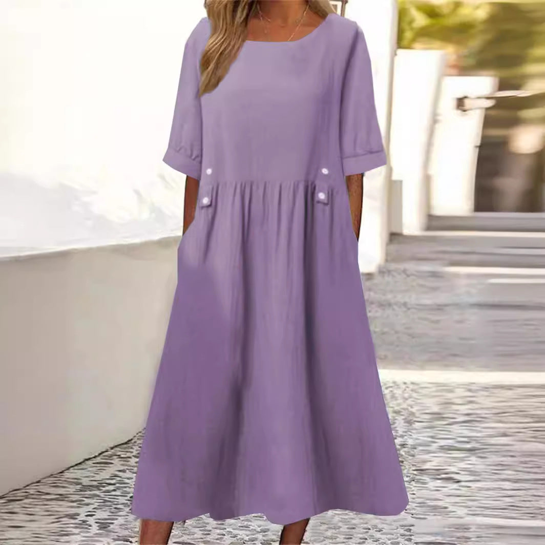 Elspeth | Women’s Soft Short-Sleeve Spring Midi Dress