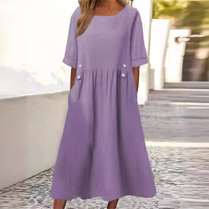 Elspeth | Women’s Soft Short-Sleeve Spring Midi Dress