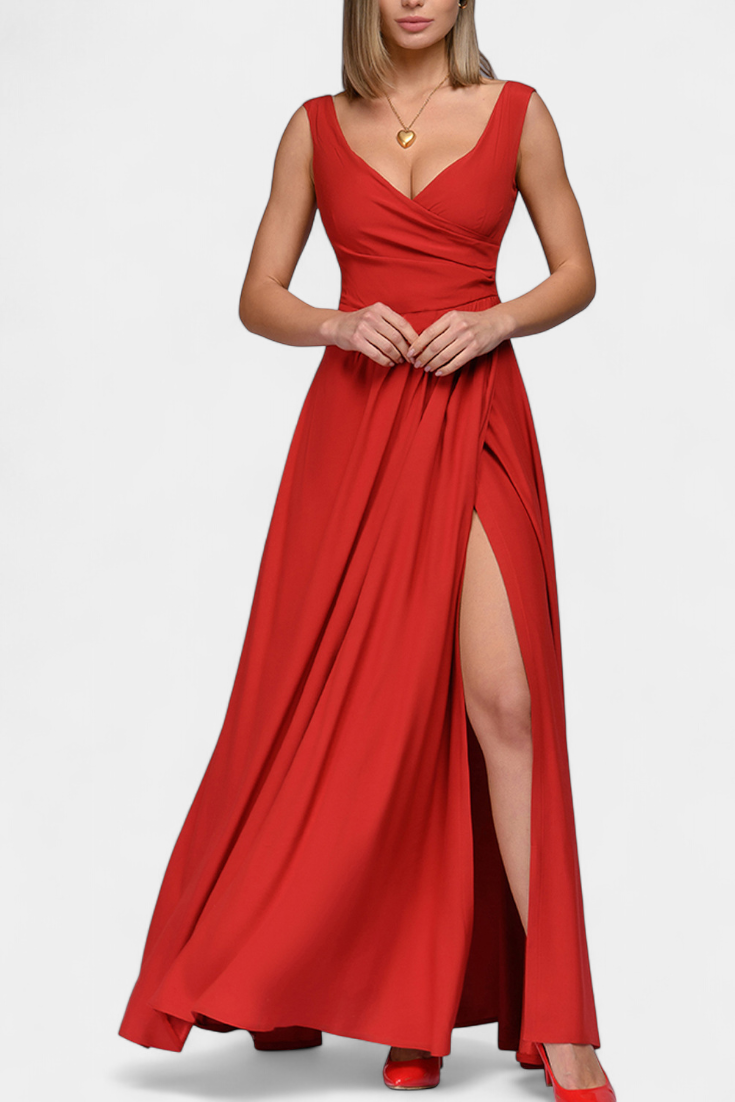 Juliette | Women’s Elegant V Neck Maxi Dress with Slit