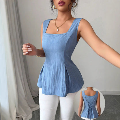 Marley | Women’s Spring Sleeveless Square Neck Peplum Top
