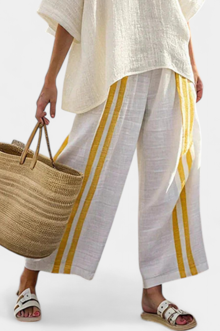 Serena | Women’s Elegant Striped Linen Two-Piece Set