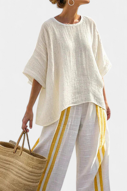 Serena | Women’s Elegant Striped Linen Two-Piece Set