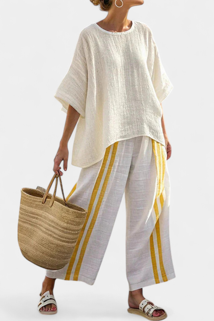 Serena | Women’s Elegant Striped Linen Two-Piece Set