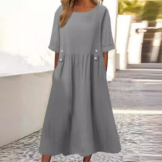 Elspeth | Women’s Soft Short-Sleeve Spring Midi Dress