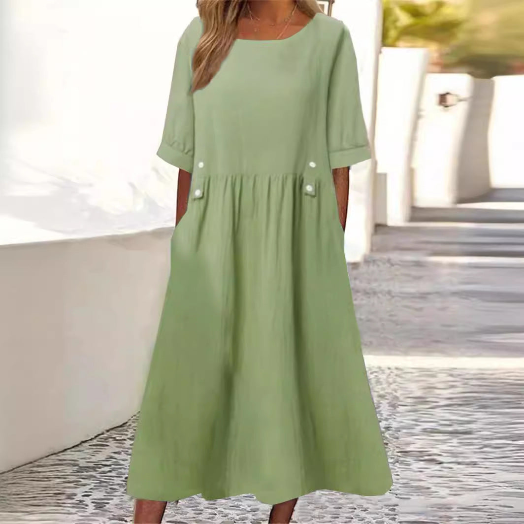 Elspeth | Women’s Soft Short-Sleeve Spring Midi Dress