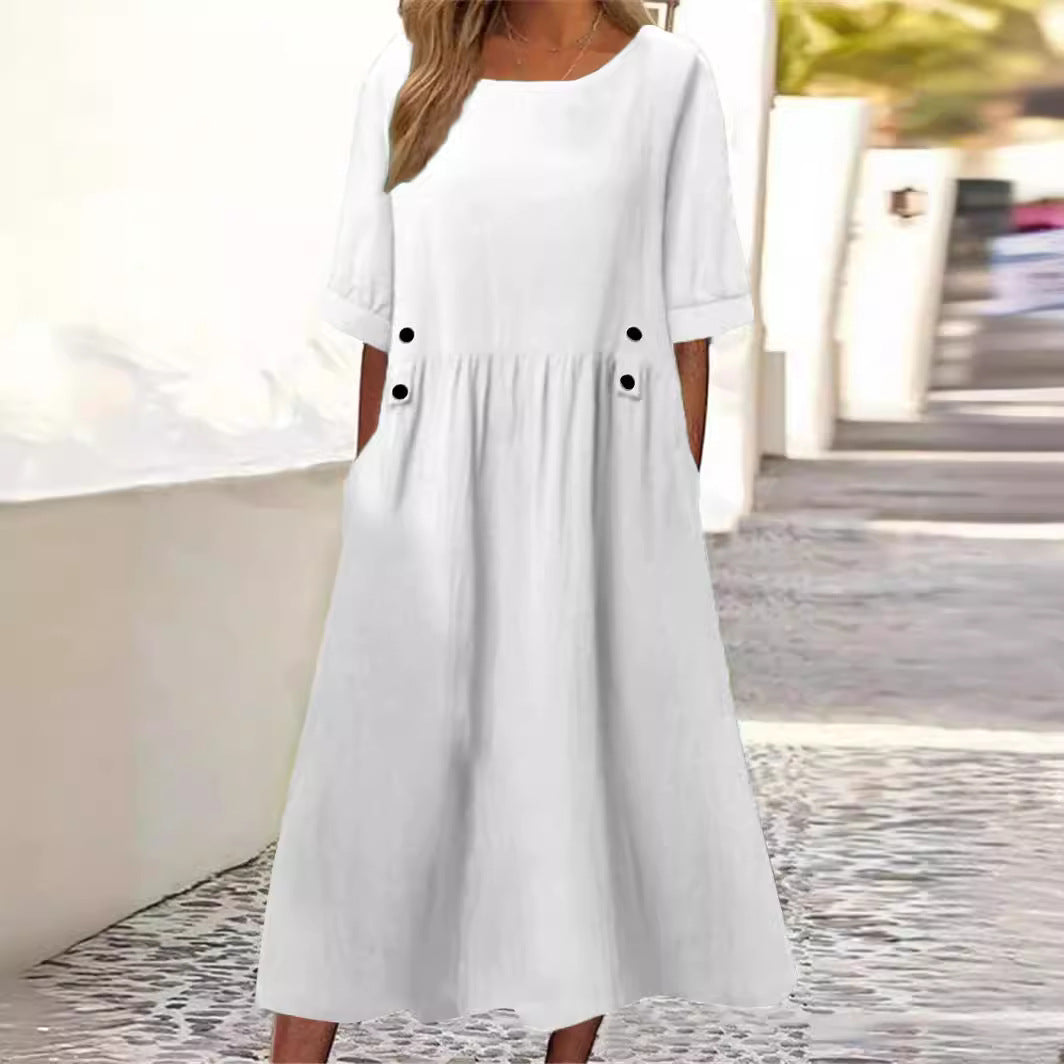 Elspeth | Women’s Soft Short-Sleeve Spring Midi Dress