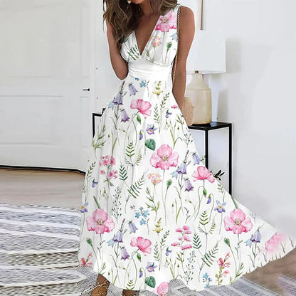 Faye | Women's Deep V-Neck Boho Maxi Dress