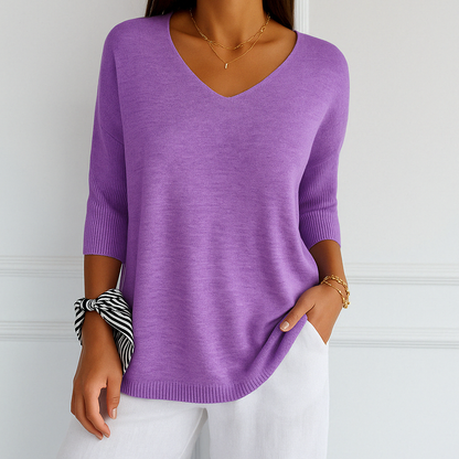 Coraline | Women’s V-Neck Short Sleeve Knit Pullover